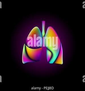 Variopinti colori vibranti polmoni forma logo medicina segno. Di anatomia umana fluido iridescente gradiente luminoso al neon olografica design futuristico. Rotondo plastica geometrica 3D render illustrazione vettoriale Illustrazione Vettoriale