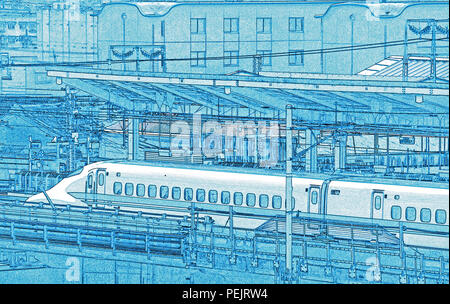 Treno Shinkansen in Kyoto stazione ferroviaria, Giappone Foto Stock