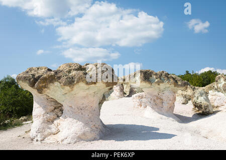 Funghi di pietra formazioni rocciose nei pressi di Beli Plast, Kardzhali provincia, famoso punto di riferimento della natura in Bulgaria Foto Stock