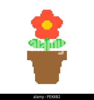 Fiore nel vaso pixel art. 8 vettore di bit illustrazione Illustrazione Vettoriale