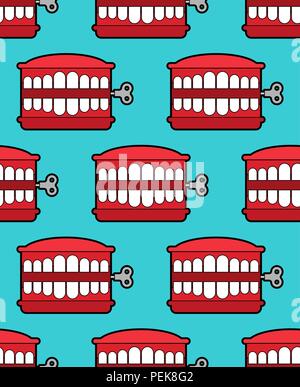 Chatter denti modello giocattolo senza giunture. April Fools Day ornamento. Ganascia giocattolo vettore di sfondo Illustrazione Vettoriale