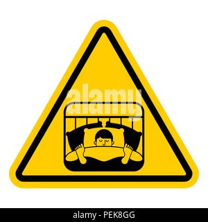 Attenzione il sonno. Giallo cartello stradale di pericolo. Attenzione ragazzo dormiva sul letto. Illustrazione Vettoriale Illustrazione Vettoriale