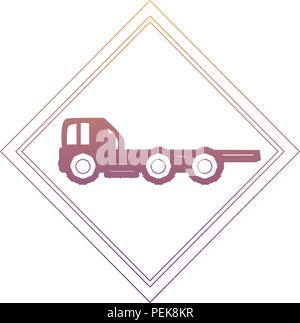 Segno di costruzione con flat bed truck icona su sfondo bianco, illustrazione vettoriale Illustrazione Vettoriale