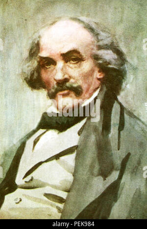 Nathaniel Hawthorne (1804-1864) era un americano romanziere e novelliere. Il suo Wonder-Book e Tanglewood Tales sono figli di classici. Scrisse anche la lettera scarlatta, Blithedale Romance, la casa di sette Gables, il Fauno in marmo. Con la sua superba creazione di buio e tinte atmosfera, il suo simbolismo e la sua miscela di dettagli realistici e romantico-anche tema melodrammatica, Hawthorne si erge come uno di America's top romanzieri. Questa immagine di Hawthorne risale ai primi anni del Novecento. Foto Stock