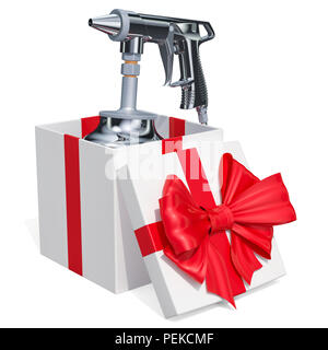 Portable sabbia pistola blaster all'interno di confezione regalo. 3D rendering isolati su sfondo bianco Foto Stock