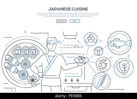 Cucina giapponese - una linea sottile stile di design banner Illustrazione Vettoriale
