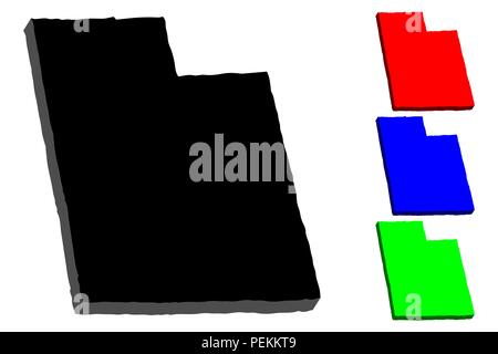 Mappa 3D di Utah (Stati Uniti d'America) - nero, rosso, blu e verde - illustrazione vettoriale Illustrazione Vettoriale