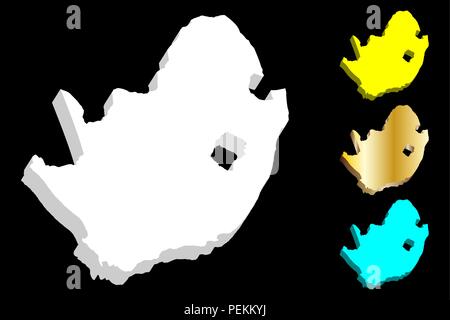 Mappa 3D di Sud Africa (Repubblica del Sud Africa, RSA) - bianco, giallo, blu e oro - illustrazione vettoriale Illustrazione Vettoriale