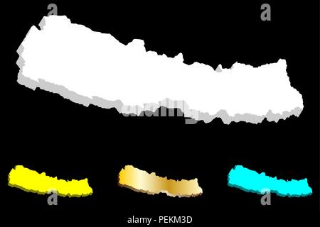 Mappa 3D del Nepal (federale della Repubblica Democratica del Nepal) - bianco, giallo, blu e oro - illustrazione vettoriale Illustrazione Vettoriale