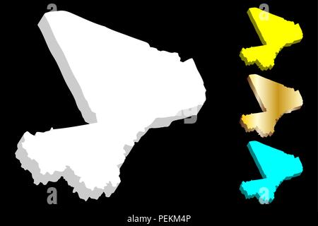 Mappa 3D di Mali (Repubblica del Mali) - bianco, giallo, blu e oro - illustrazione vettoriale Illustrazione Vettoriale