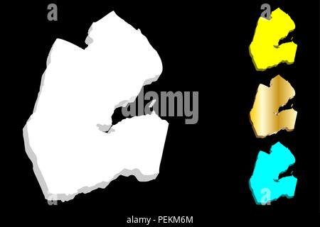 Mappa 3D di Gibuti (Repubblica di Gibuti, Corno d Africa) - bianco, giallo, blu e oro - illustrazione vettoriale Illustrazione Vettoriale