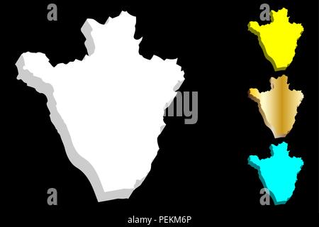 Mappa 3D del Burundi (Repubblica di Burundi) - bianco, giallo, blu e oro - illustrazione vettoriale Illustrazione Vettoriale