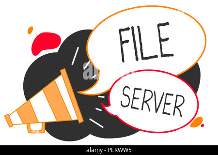 Testo della scrittura la scrittura del file server. Concetto significato dispositivo che controlla l'accesso a separatamente i dati memorizzati megafono altoparlante fumetti impo Foto Stock