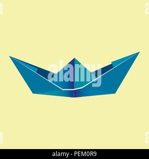Carta Origami barca blu Illustrazione Vettoriale