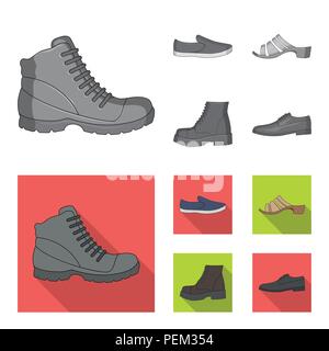 Un set di icone su una vasta gamma di scarpe.scarpe diverse unica icona in monocromia,stile piatto simbolo vettore illustrazione stock. Illustrazione Vettoriale