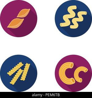 Diversi tipi di pasta. Tipi di pasta set di icone di raccolta in uno stile piatto simbolo vettore illustrazione stock . Illustrazione Vettoriale
