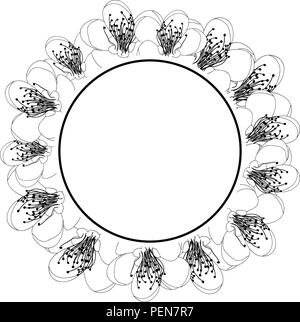 Momo pesca fiore fiore ghirlanda di Banner di contorno. Illustrazione Vettoriale. Illustrazione Vettoriale