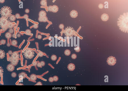 Digitali 3d illustrazione di microbi batteri virus di cellule nel corpo umano Foto Stock