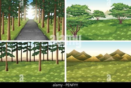 Set di diversa natura scene all'aperto illustrazione Illustrazione Vettoriale