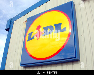 Supermercato LIDL segno close up lidl logo di Symbol Foto Stock