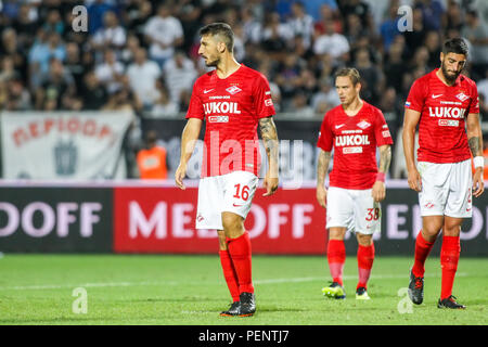 Salonicco, Grecia - 8 Agosto 2018: il giocatore di Spartak Salvatore Bocchetti in azione durante la UEFA Champions League terzo turno di qualificazione , betwe Foto Stock