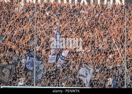 Salonicco, Grecia - 8 Agosto 2018: vista del stadio pieno dietro le ventole durante la UEFA Champions League terzo turno di qualificazione , tra PAOK vs Foto Stock