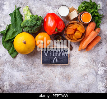 Prodotti sani ricchi di vitamina A Foto Stock