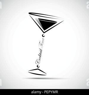 Tempo di cocktail in vetro nero illustrazione vettoriale EPS10 Illustrazione Vettoriale