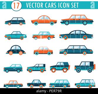 17 vetture icon set. Elementi di trasporto illustrazione vettoriale Illustrazione Vettoriale