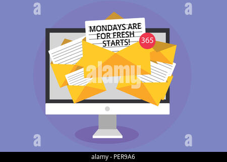 Parola di scrittura di testo lunedì sono per un nuovo inizio. Il concetto di business per iniziare di nuovo ogni settimana hanno un buon mattino il computer che riceve i messaggi di posta elettronica importanti me Foto Stock