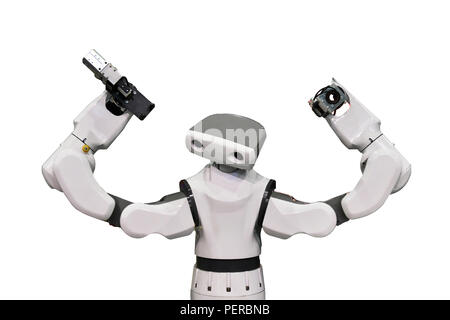 Moderno Robot su sfondo bianco con percorso di clipping, industria concetto Robot . Foto Stock