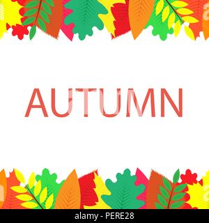 Autunno banner con multi-foglie colorate, sfondo bianco Illustrazione Vettoriale