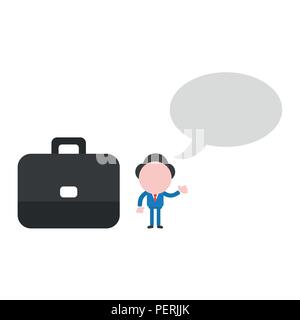 Illustrazione Vettoriale imprenditore con carattere vuoto discorso bolla e valigetta. Illustrazione Vettoriale