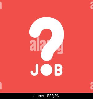 Piatto icona vettore concetto di lavoro word con punto interrogativo su sfondo rosso. Illustrazione Vettoriale