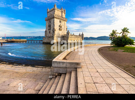 Bella la torre di Belem,Vista panoramica, Lisbona, Portogallo. Foto Stock