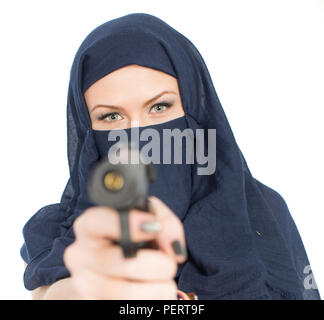 Ragazza in un velo con una pistola Foto Stock