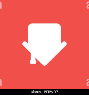 Piatto icona vettore concetto di casa che mostra la freccia in giù su sfondo rosso. Illustrazione Vettoriale