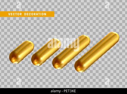 Set 3d forma isolata Capsula oro su sfondo trasparente. Illustrazione Vettoriale