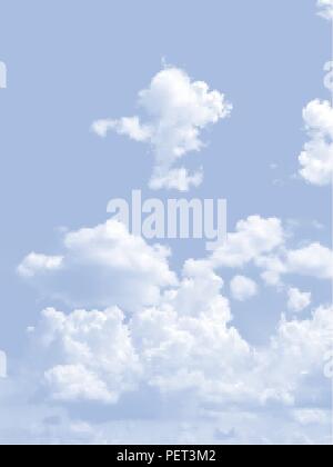 Nuvole realistico bianco isolato su sfondo blu. Illustrazione Vettoriale