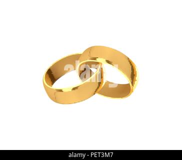 Golden gli anelli di nozze, design realistico isolati su sfondo bianco. Illustrazione Vettoriale