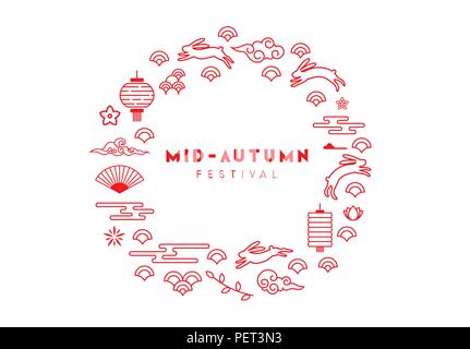 Mid-Autumn Festival. Festa nazionale in Cina. Design circolare con tradizionali elementi di design Illustrazione Vettoriale