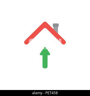 Illustrazione Vettoriale nozione di freccia verde il movimento verso l'alto sotto il tetto della casa e la relativa icona. Illustrazione Vettoriale