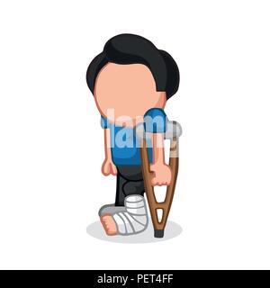 Vector disegnati a mano cartoon illustrazione dell'uomo in piedi con la gamba in pressofusione AZIENDA stampelle. Illustrazione Vettoriale