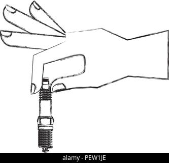 Mano con candela pezzo del motore Illustrazione Vettoriale