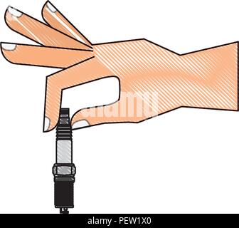 Mano con candela pezzo del motore Illustrazione Vettoriale