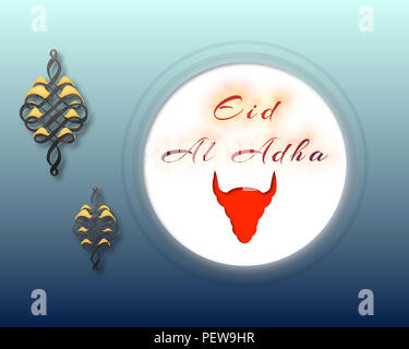 Eid al-Adha caratteri scritti a mano con la forma dello sterzo per eid Mubarak celebrazione dello sfondo. L'Eid Al Adha significa festival di sacrifici Foto Stock