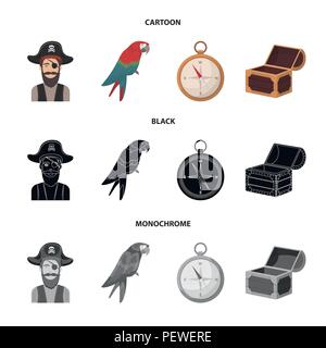 Pirata, bandit, cappello, bendaggio .Pirati set di icone di raccolta in cartoon,Black,monocromatico vettore stile simbolo illustrazione stock . Illustrazione Vettoriale