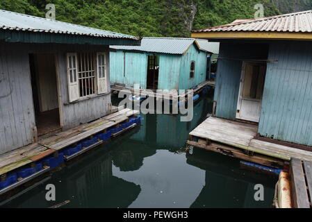 Cua Van, Vietnam. 01 Ago, 2018. Case a la cua Van villaggio galleggiante, nella baia di Halong, Vietnam. Cua Van è il più grande villaggio galleggiante nella baia di Halong, con una popolazione di circa 600 persone che vivono prevalentemente di pesca. Credito: Jorge Sanz/Pacific Press/Alamy Live News Foto Stock