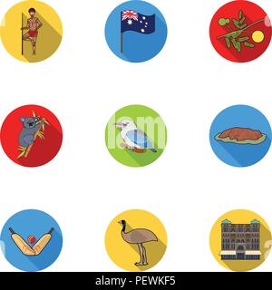 Simboli Nazionali di Australia. Icona del Web sul tema Australia.Australia icona nella raccolta impostata sul piatto stile simbolo vettore stock web illustrazioni. Illustrazione Vettoriale