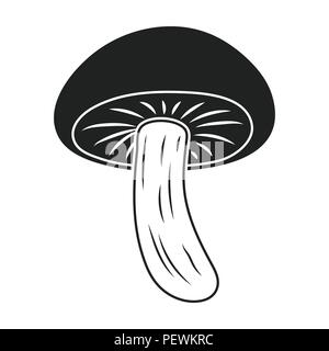 I funghi shiitake icona in stile neri isolati su sfondo bianco. Simbolo di funghi illustrazione vettoriale. Illustrazione Vettoriale